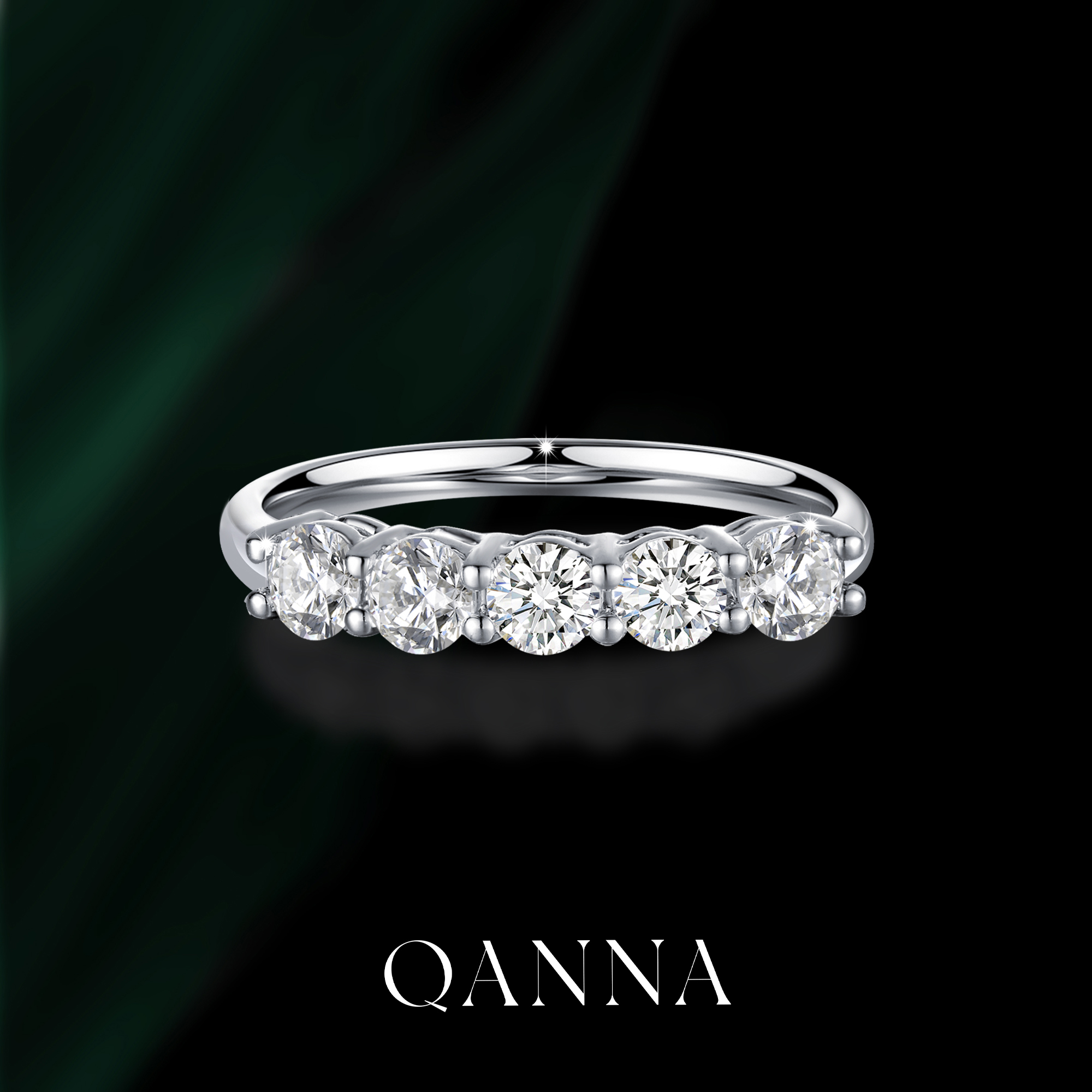 QANNA【满钻五公主】【大钻排戒】时尚百搭叠戴神器钻石排戒戒指AY