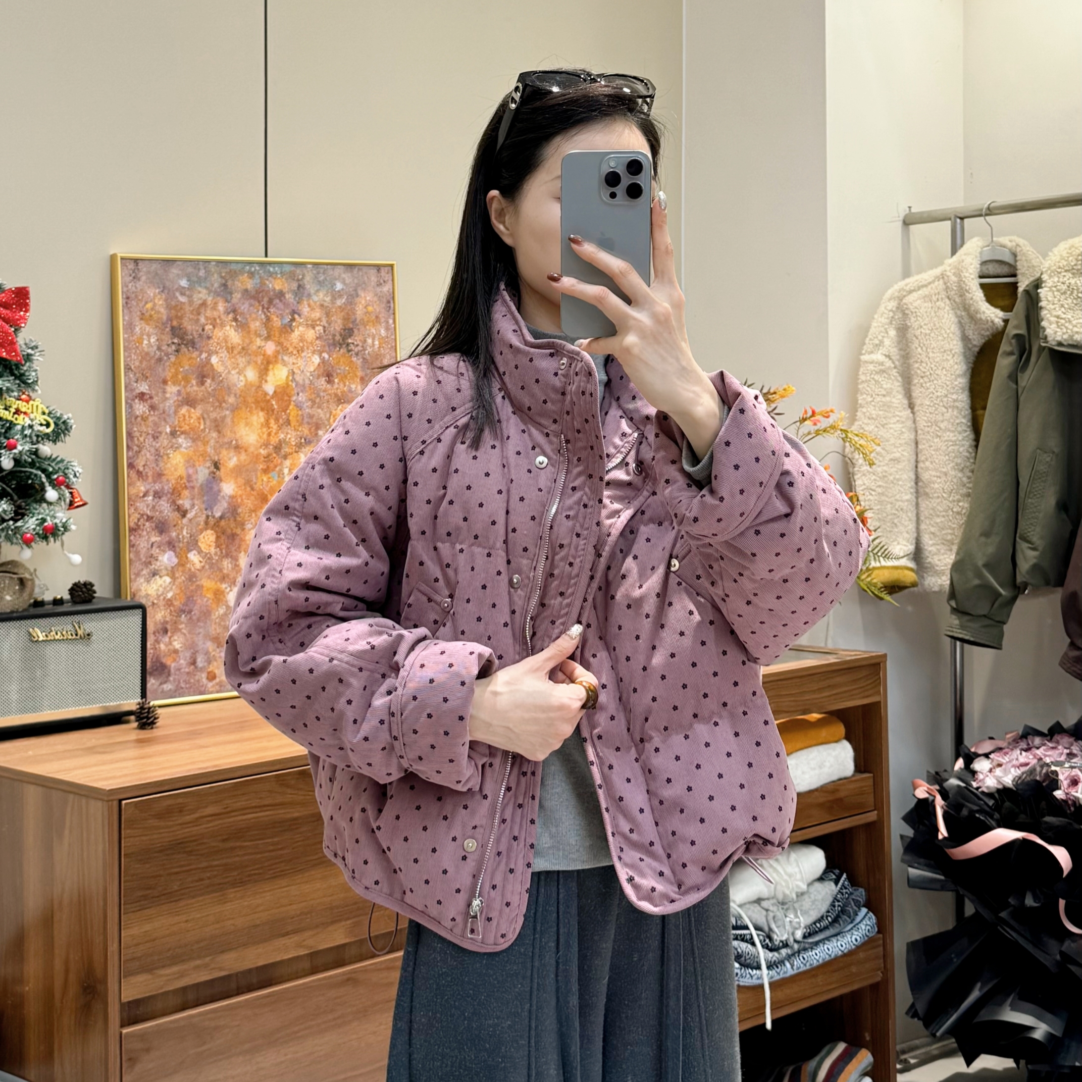 2025韩系复古波点灯芯绒加厚宽松洋气减龄保暖棉服