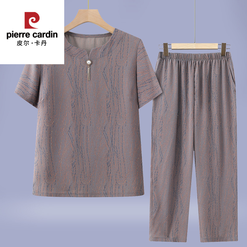 皮尔卡丹妈妈装夏装短袖套装中老年人夏季女衣服奶奶新款休闲大妈