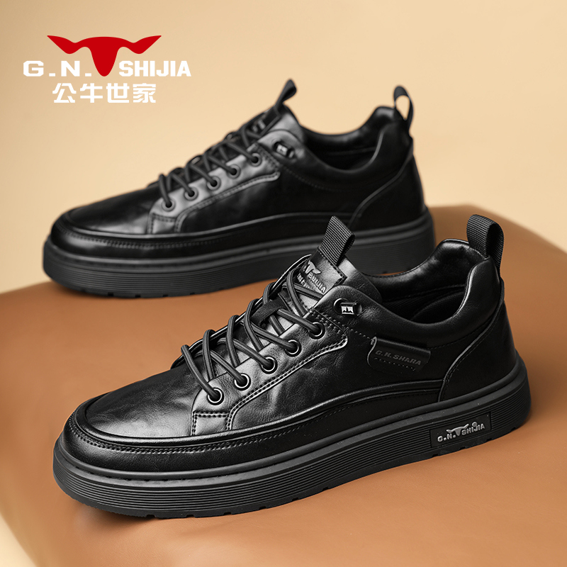 公牛世家透气免系带英伦风乐福皮鞋秋季新款男士柔软厚底通勤男鞋商品图