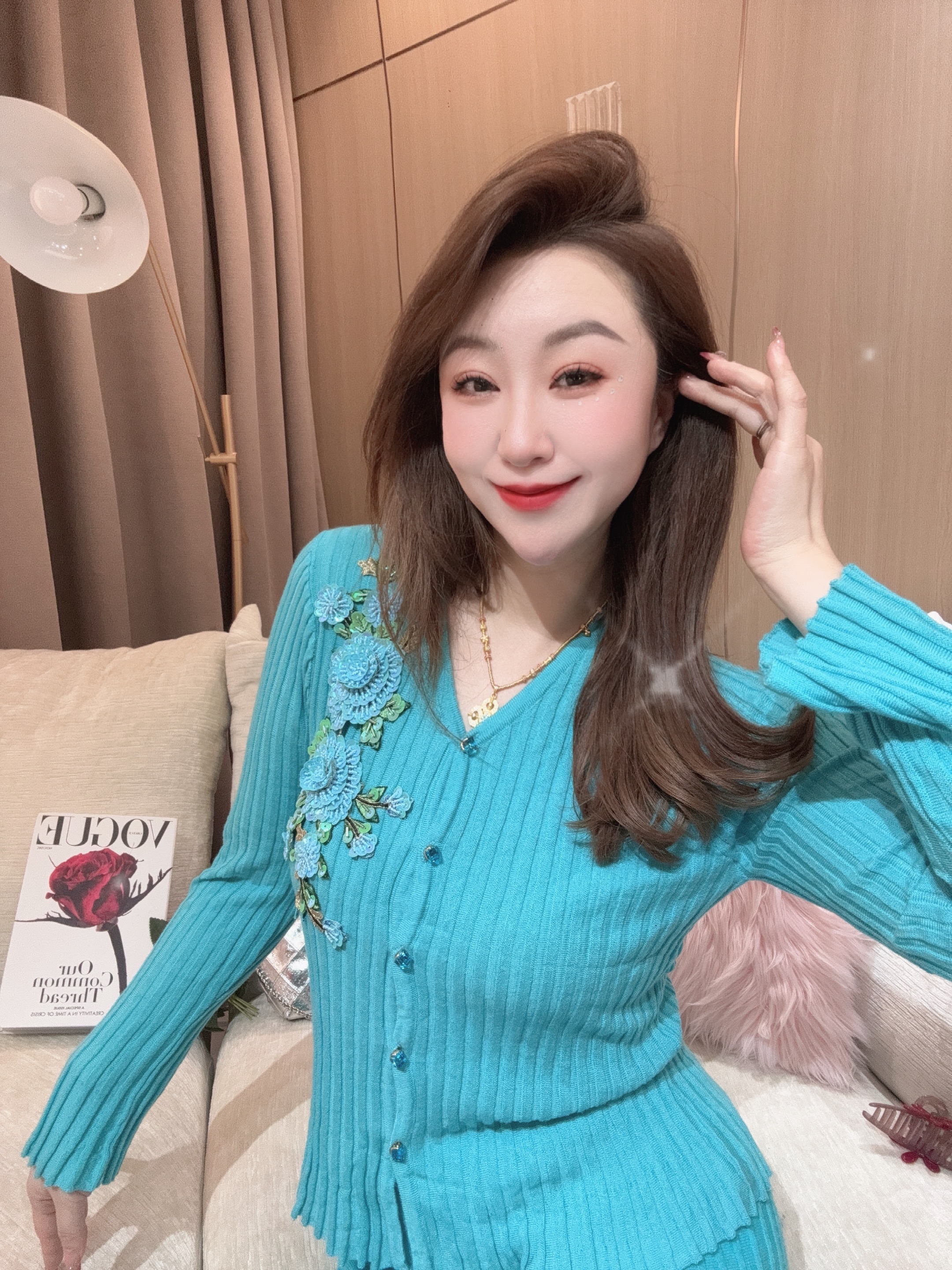 DC【洛神玫瑰】高级气质显瘦网红慵懒风条纹开衫秋冬时尚外套