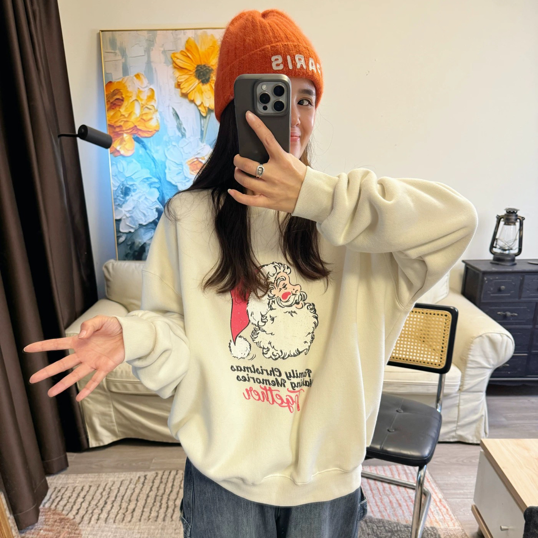 圣诞老人巨好穿！韩国东大门代购高品质加绒加厚版型好休闲卫衣潮