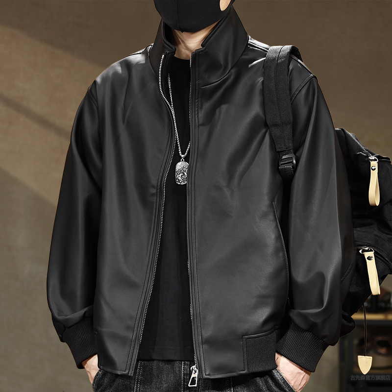 秋冬季新款复古风痞帅PU机车皮衣男大码高级感飞行员潮流夹克外套
