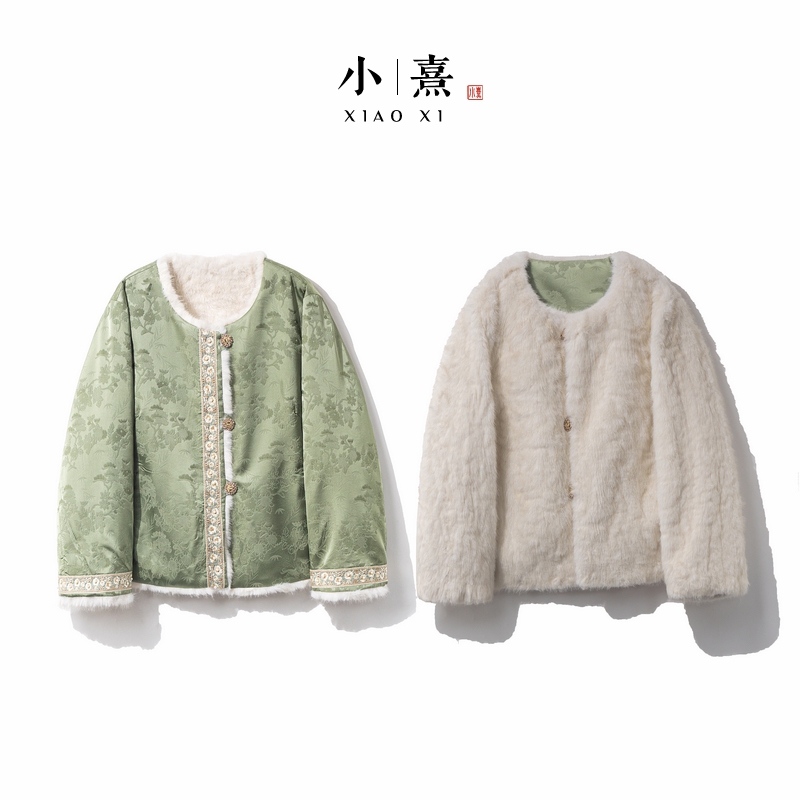 【清河】2025新款双面双穿新中式上衣女装宽松气质国风水貂毛毛外套