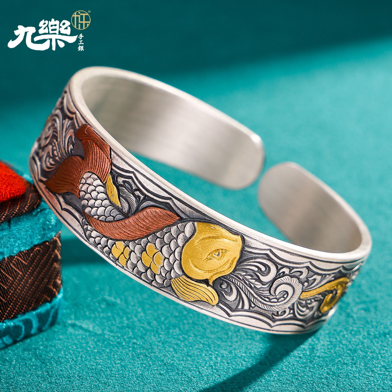 足银手镯 鱼跃龙门手镯73克