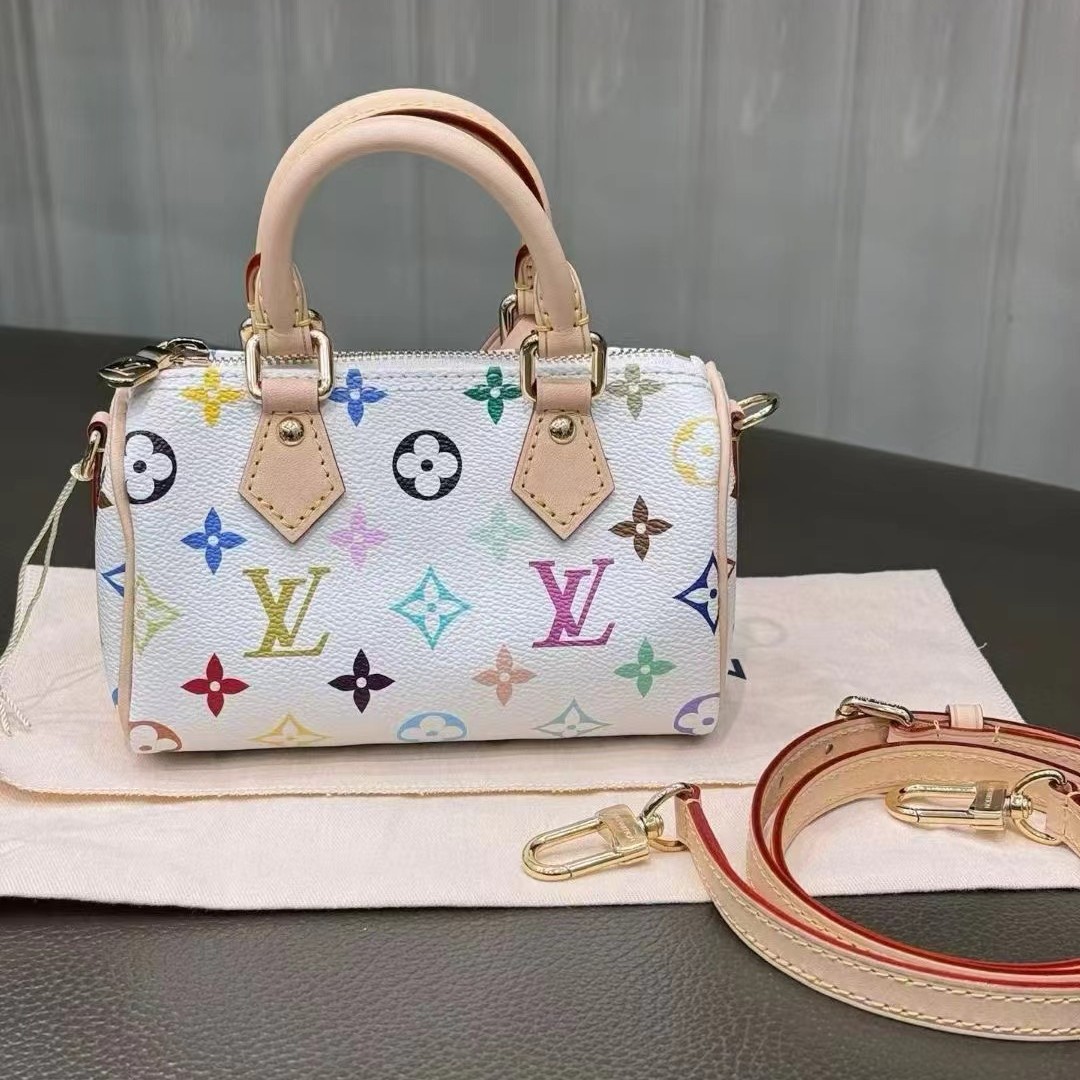 未使用 LouisVuitton/路易威登 白三彩村上隆nano speedy25手提包
