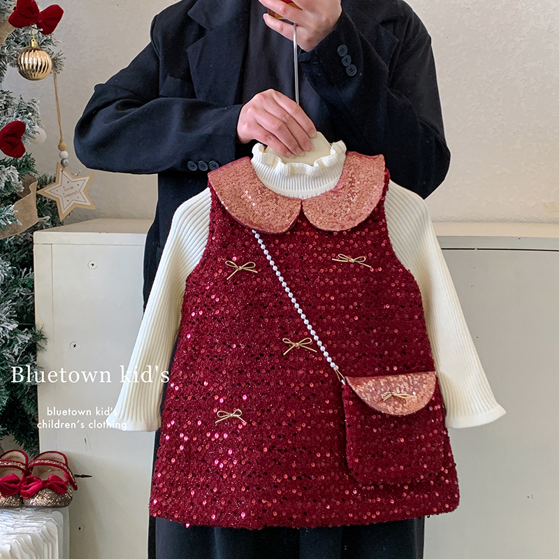 秋冬"半糖主义"女童针织毛衣+无袖娃娃领夹棉连衣裙A35253