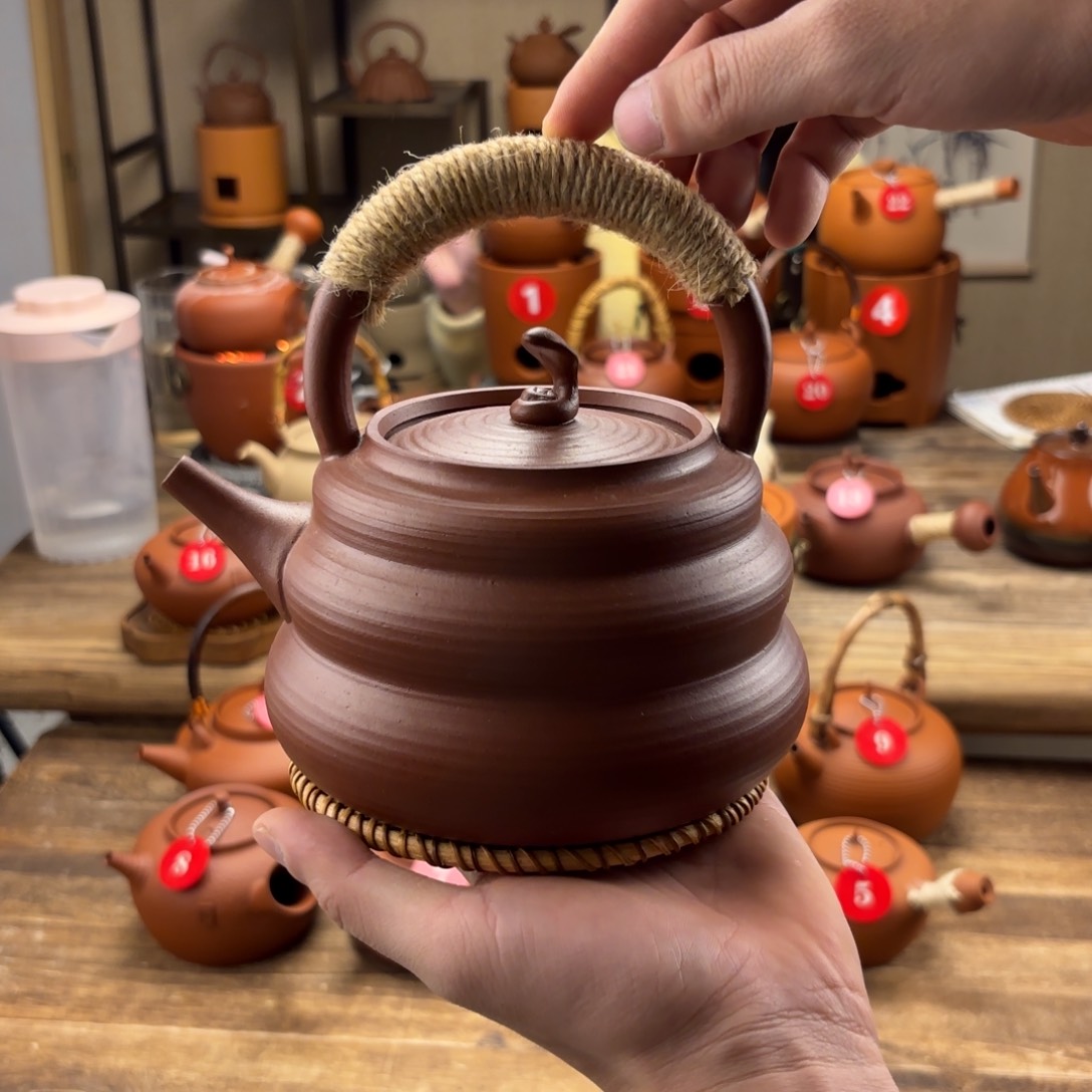 煮水煮茶甘甜 潮州砂铫壶 搭藤垫