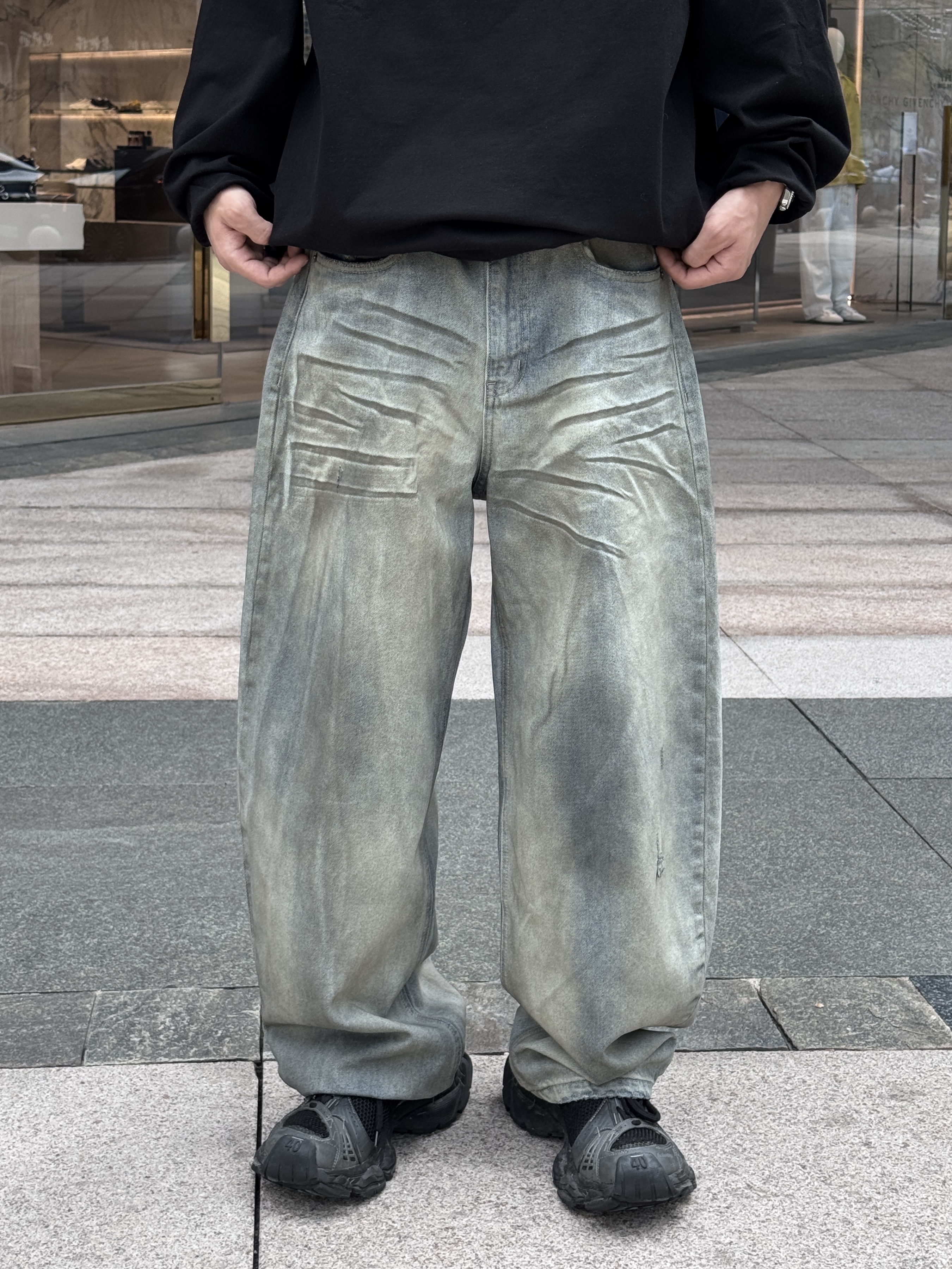 [7m25SS]复古水洗脏染直筒牛仔裤男女高街痞帅宽松原牛阔腿裤