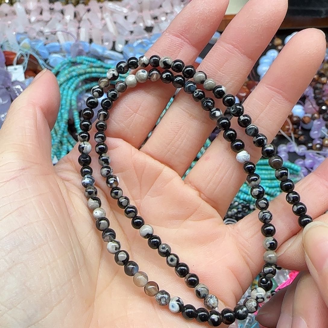 玛瑙/玉髓珠宝半成品合金奶皮玛瑙4mm一条