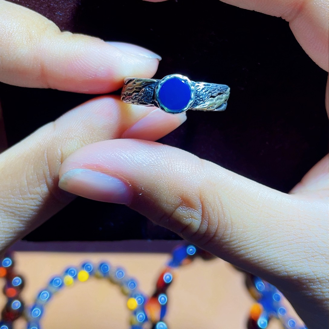 蓝珀裸石银S925镶嵌多米尼加净水皇家蓝