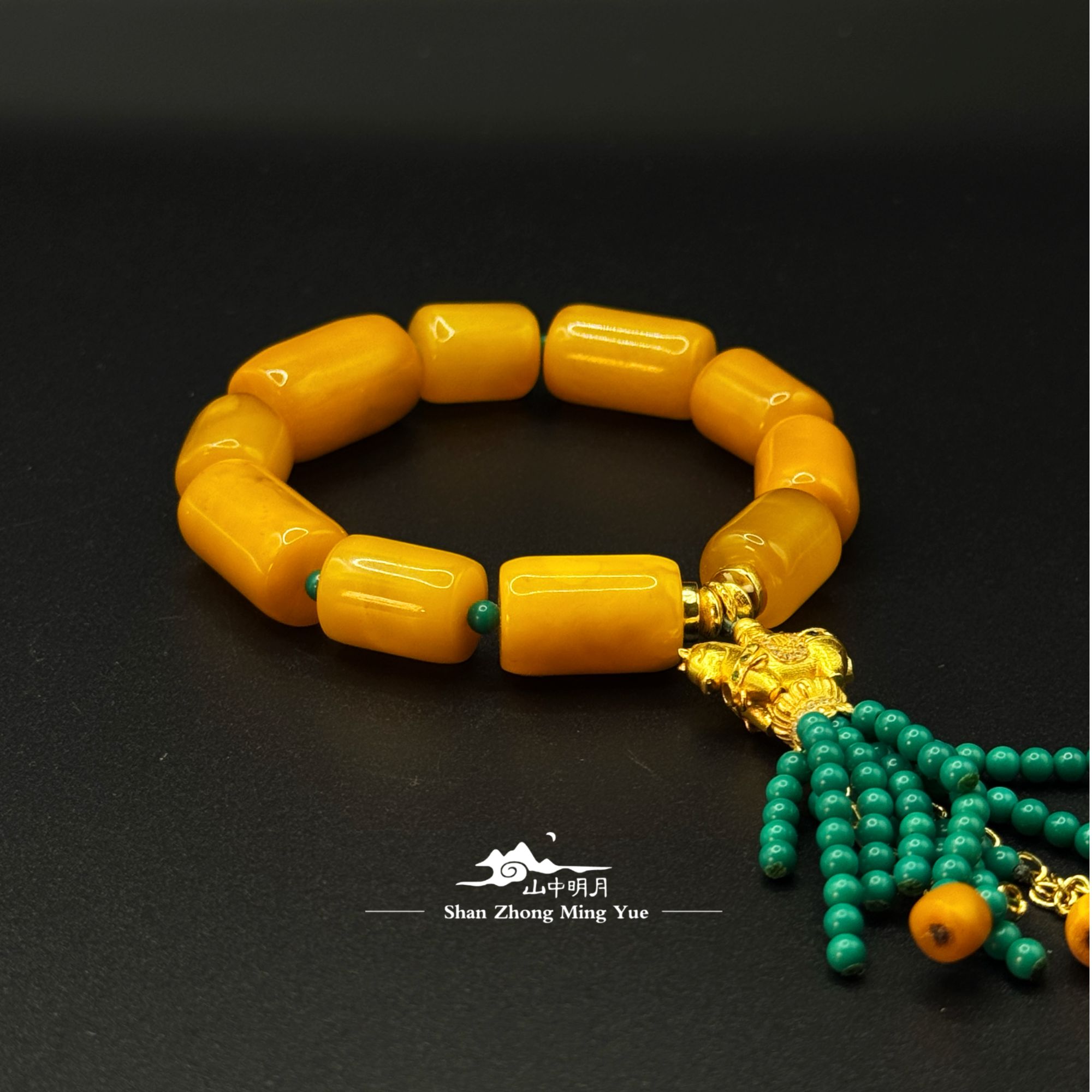 山中明月 | 天然原矿蜜蜡桶珠手串S925银配饰