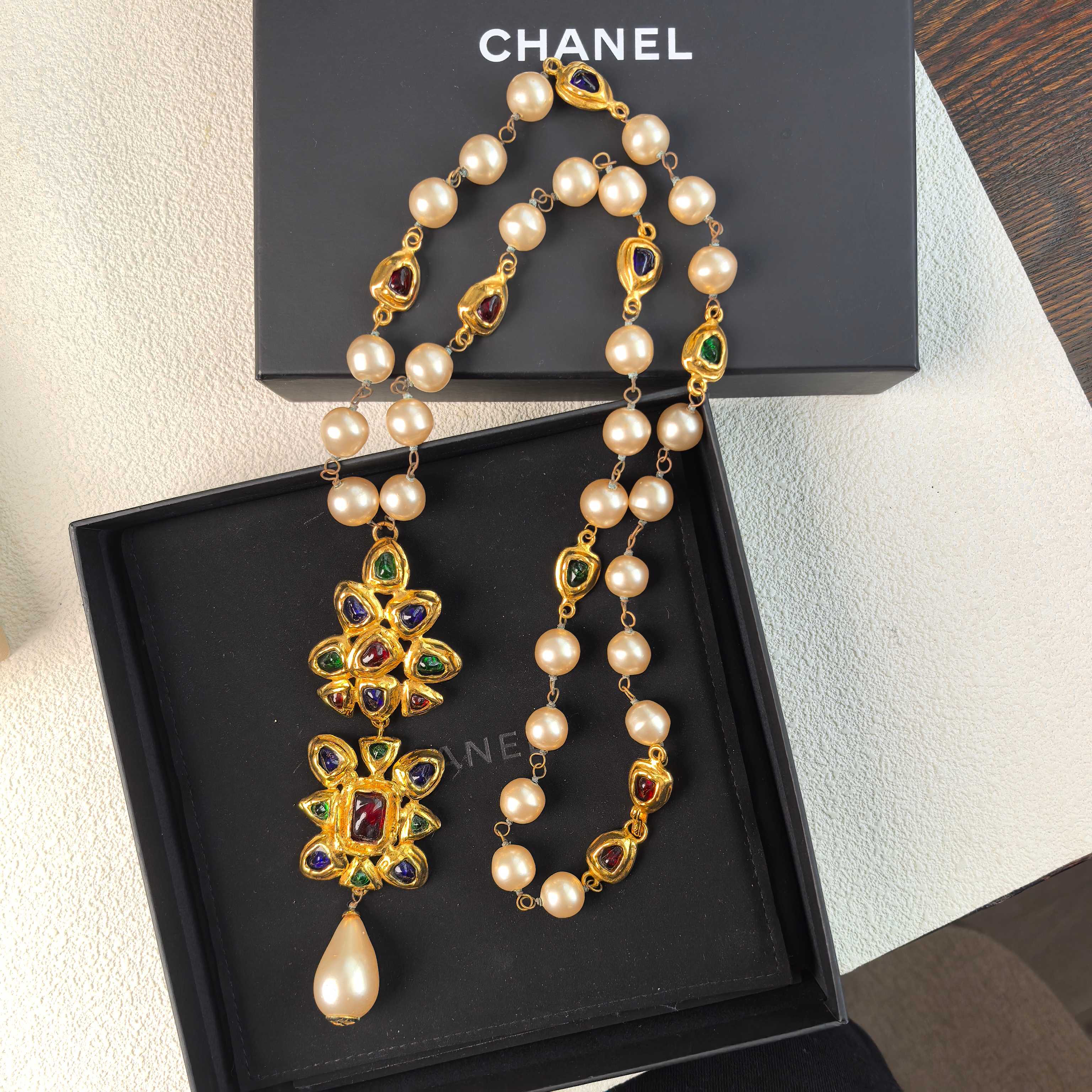 95新 Chanel/香奈儿 泡泡中古Chanel巴洛克琉璃吊坠珍珠项链