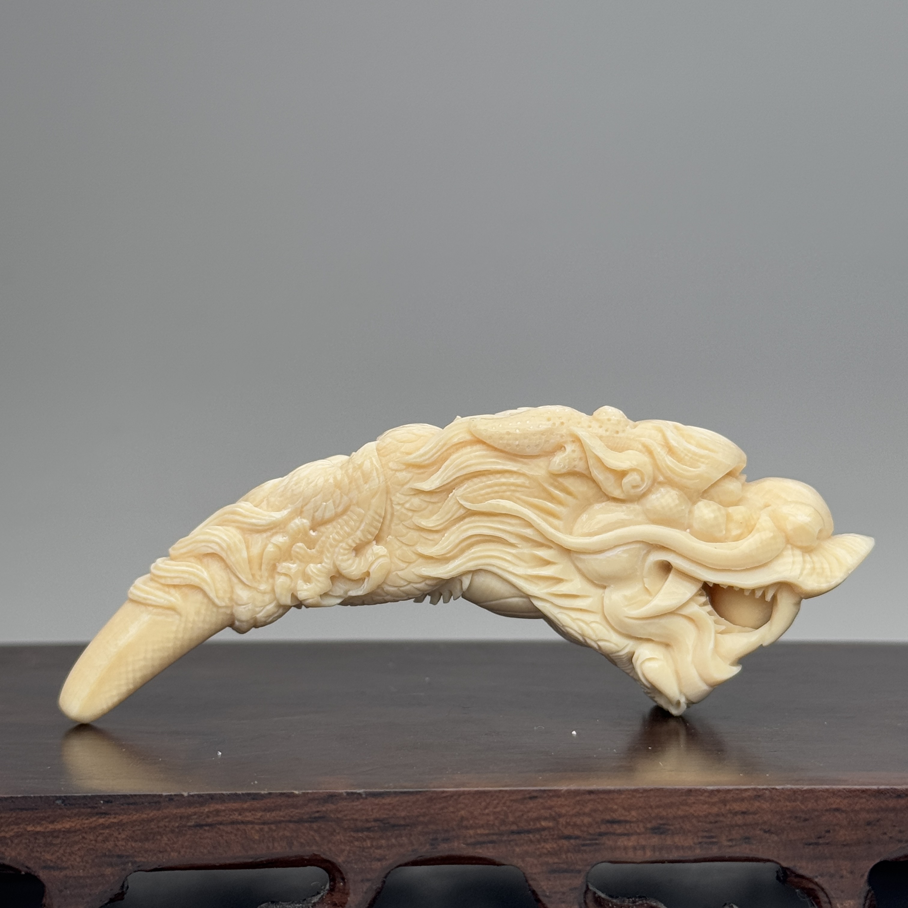 DEZHI/德志86*28*19mm27.3g盘龙牙尖天然猛犸牙K450默认打孔绑绳