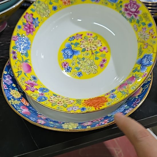 瓷片微瑕珐琅彩万花7.5寸2个深盘66666