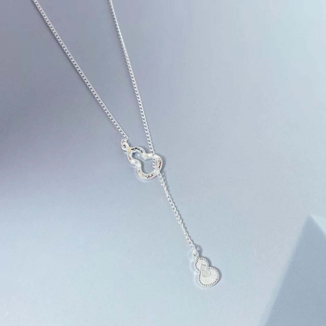 坠链均足银 足银990微镶满钻葫芦时尚套链 福禄双葫芦项