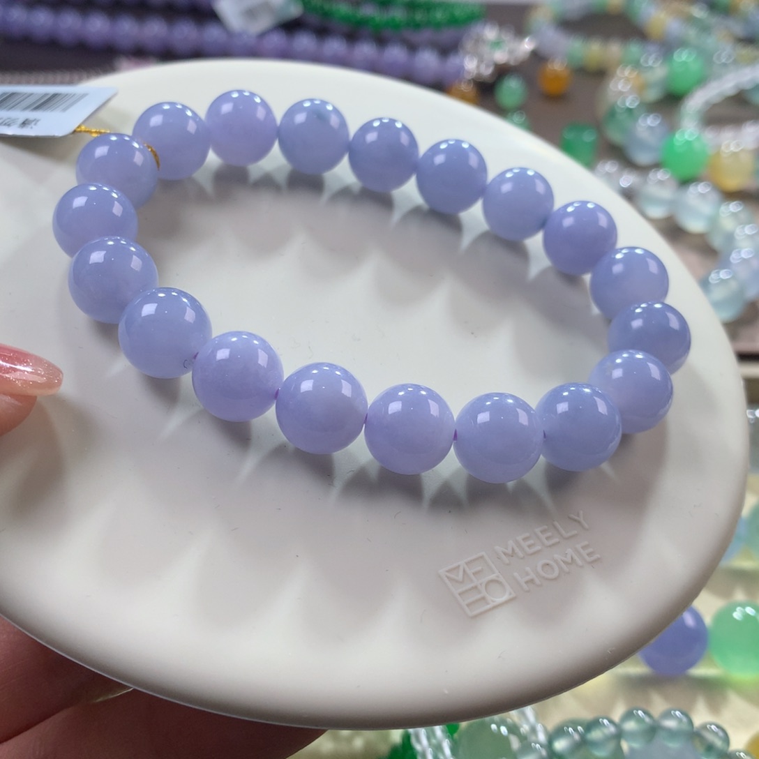 翡翠手链未镶嵌胶润浓紫卡10