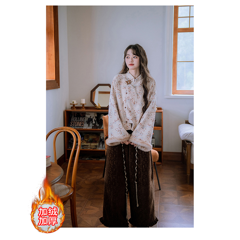 巨好看新中式温柔风两面穿提花外套女2025年复古冬新款气质感套装