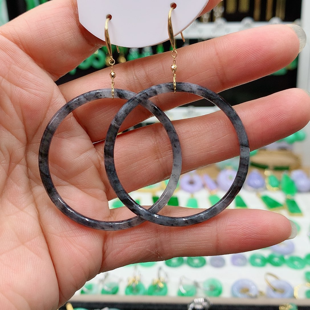 翡翠耳饰18K金镶嵌的