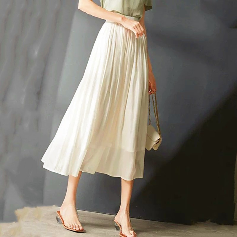 【格一专场】法式小香风雪纺半身裙气质百搭纯色高腰半裙25060