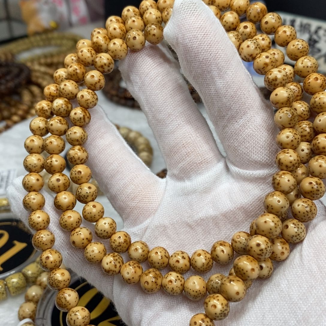 手串星月菩提8mm圆珠金花虎皮留白细星
