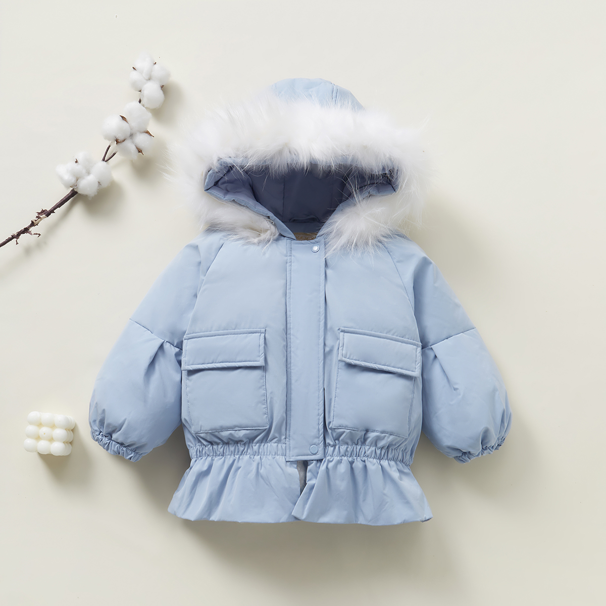 女童毛领连帽羽绒服