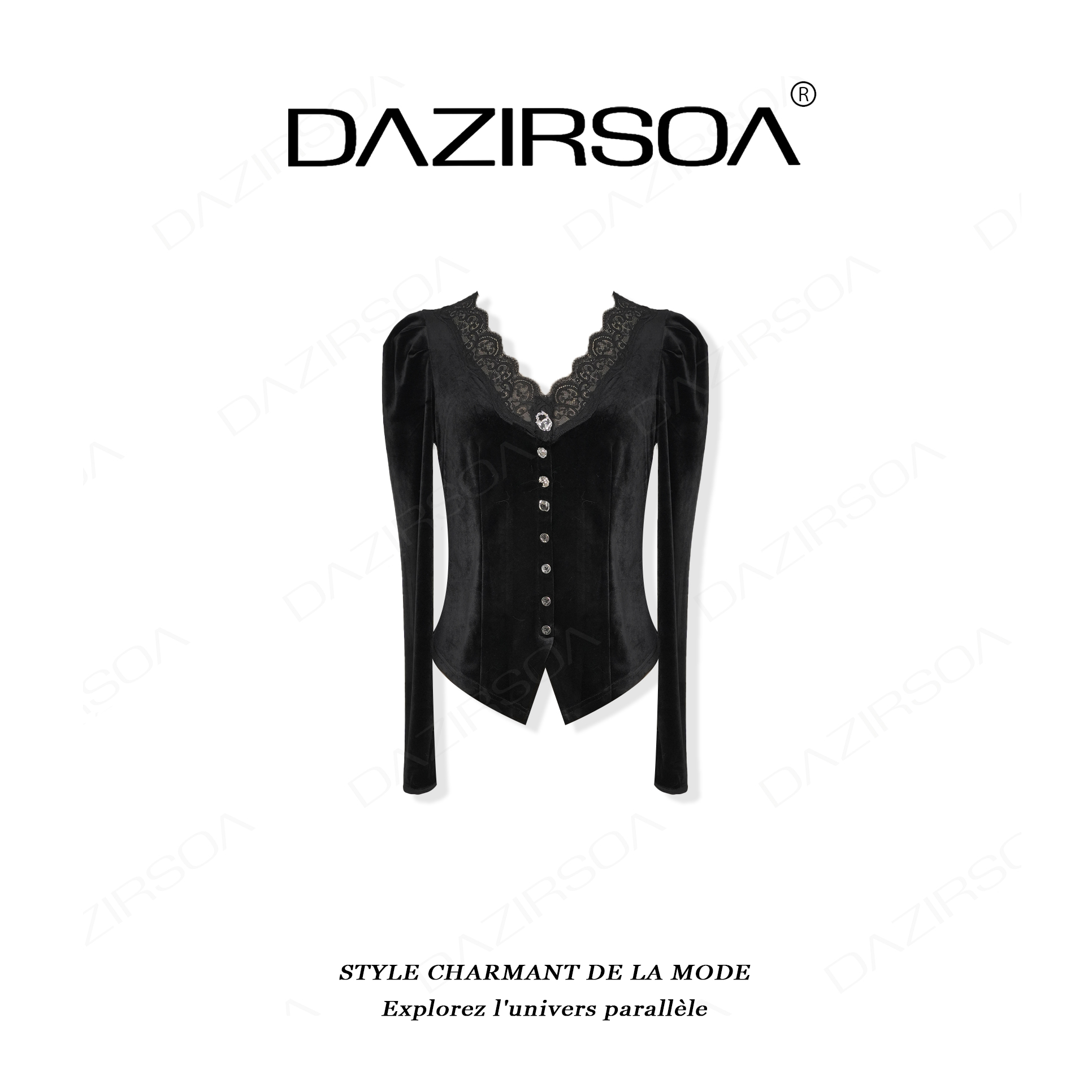 “刚柔美学”时尚百搭蕾丝花边洋气丝绒上衣 AC627