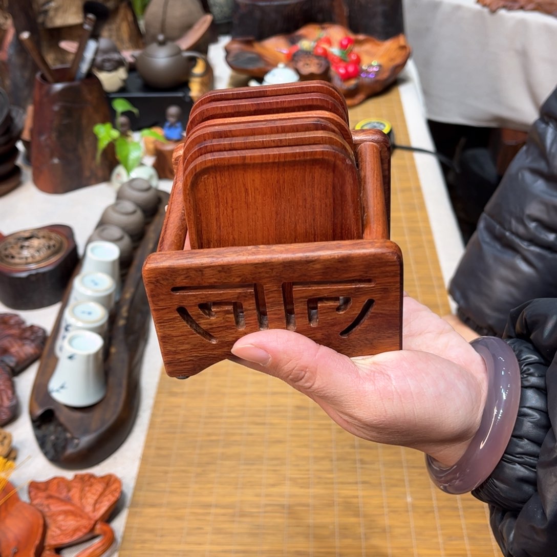 巴花实木杯垫七件套