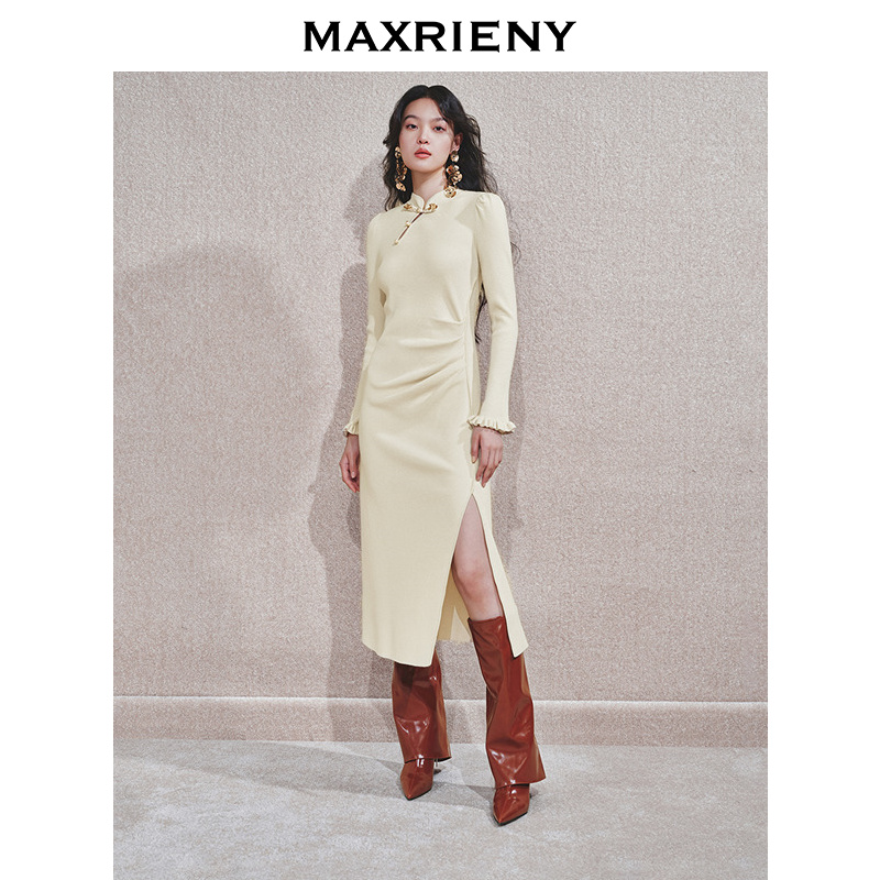【商场同款-节庆新中式】MAXRIENY如意鎏金连衣裙中式抽褶连衣裙