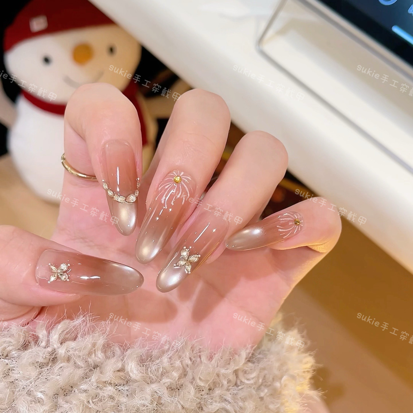 【鎏光碎星】新款温柔千金溜边法式千金纯手工穿戴甲10片甲片美甲