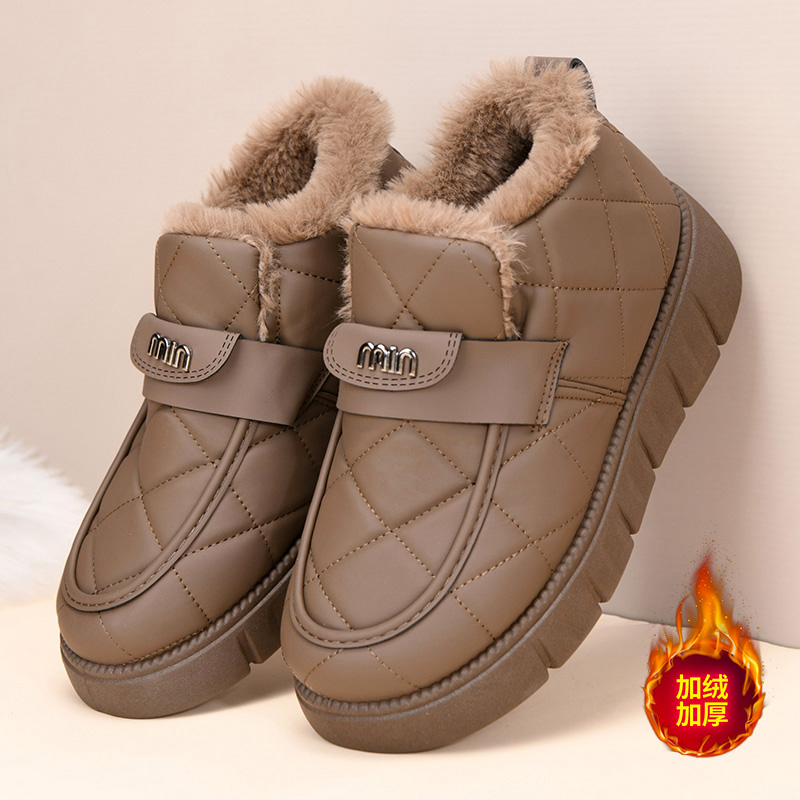 棉鞋女2025冬季新款加绒加厚一脚蹬妈妈鞋软底防滑厚底雪地靴