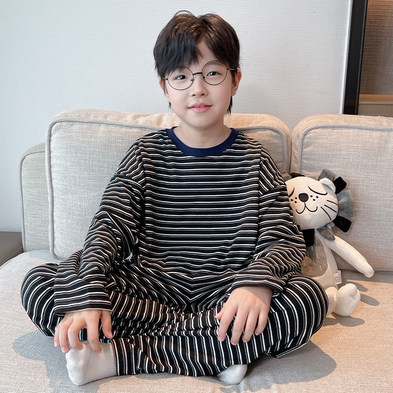 男童睡衣套装2025秋冬装新款儿童德绒条纹家居服学生保暖睡衣睡裤