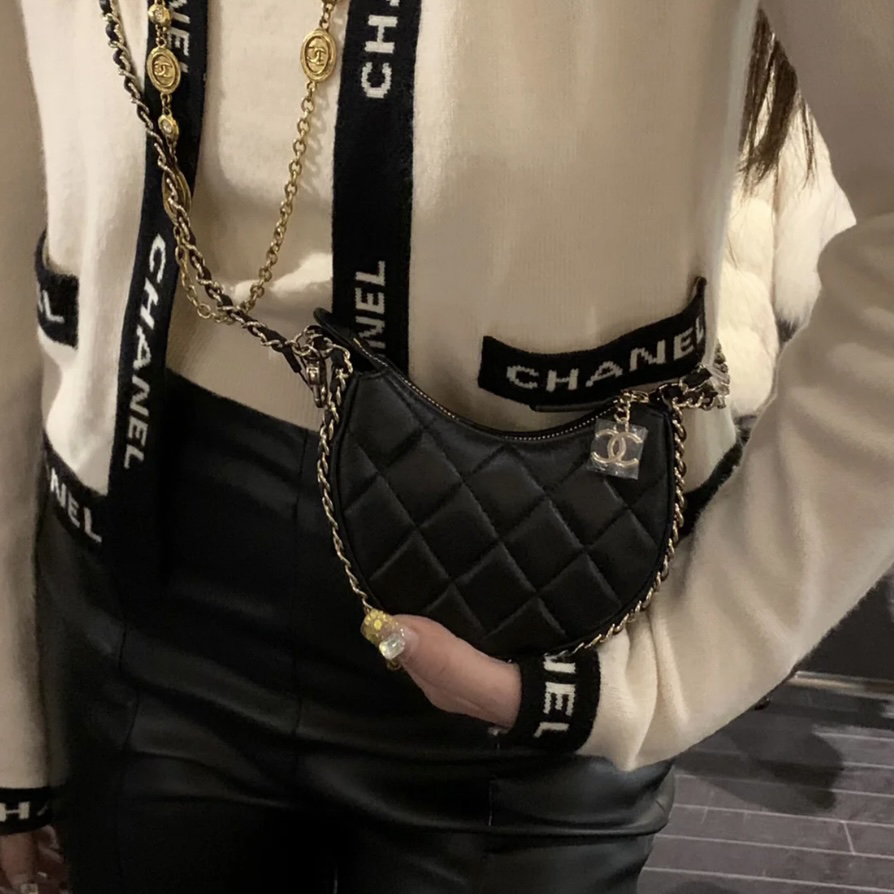 95新 Chanel/香奈儿 多多奢品/香奈儿23pmini月牙斜挎包/98新