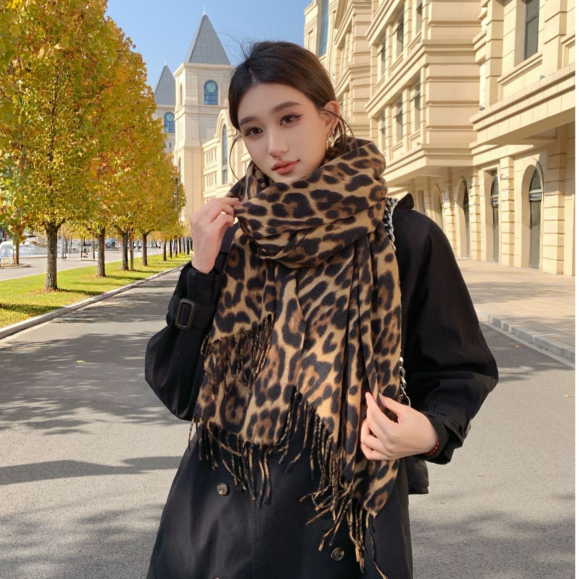 【福袋专属】围美佳豹纹70*200cm长围巾时尚气质高级氛围百搭保暖