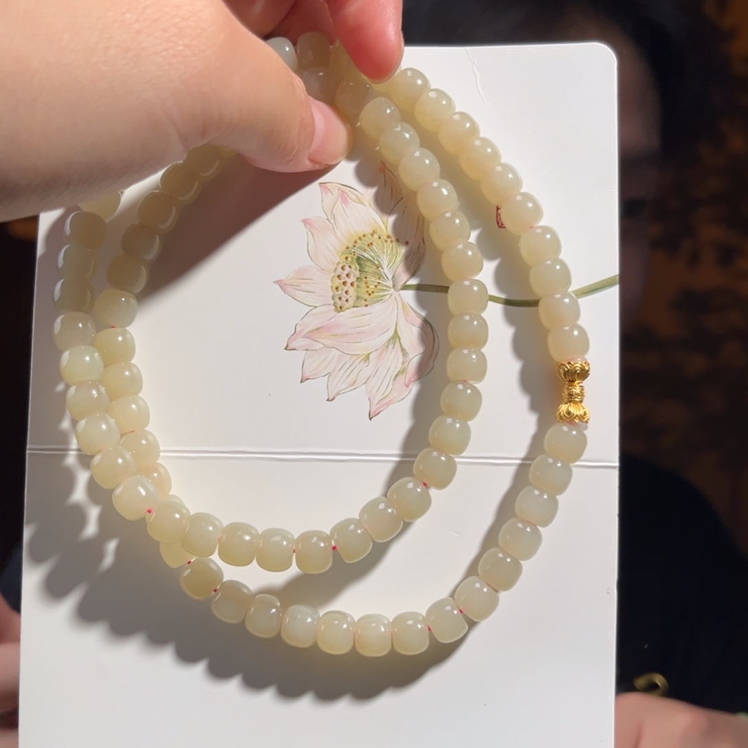 和田玉银S925镶嵌颈饰藕粉8mm620