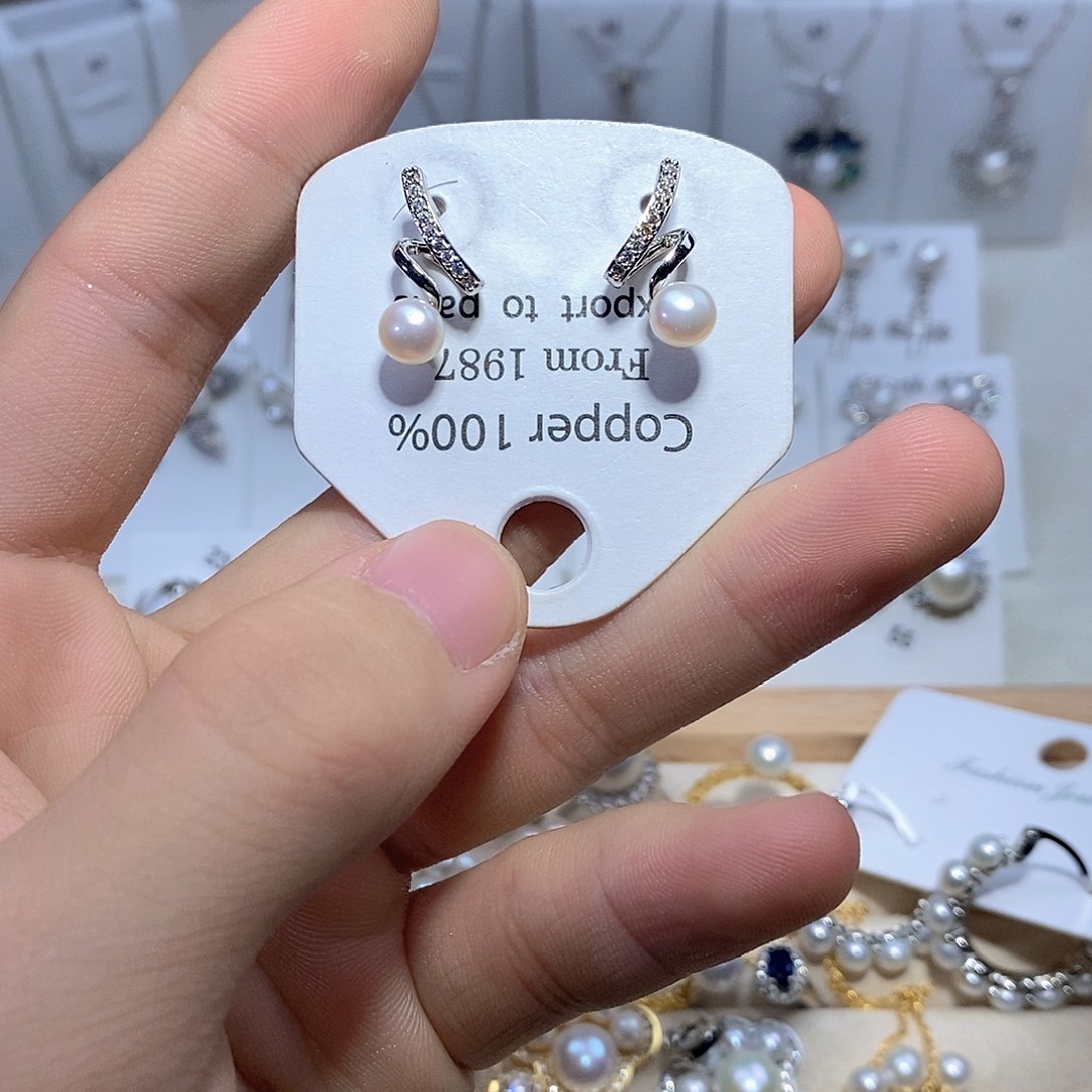 耳坠银S925镶嵌淡水珍珠