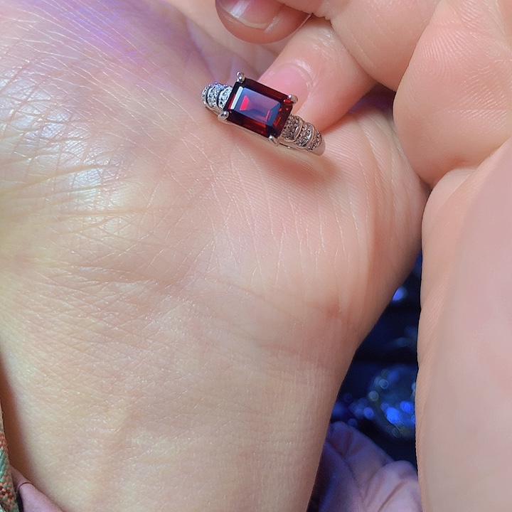 石榴石戒指银S925镶嵌滴*