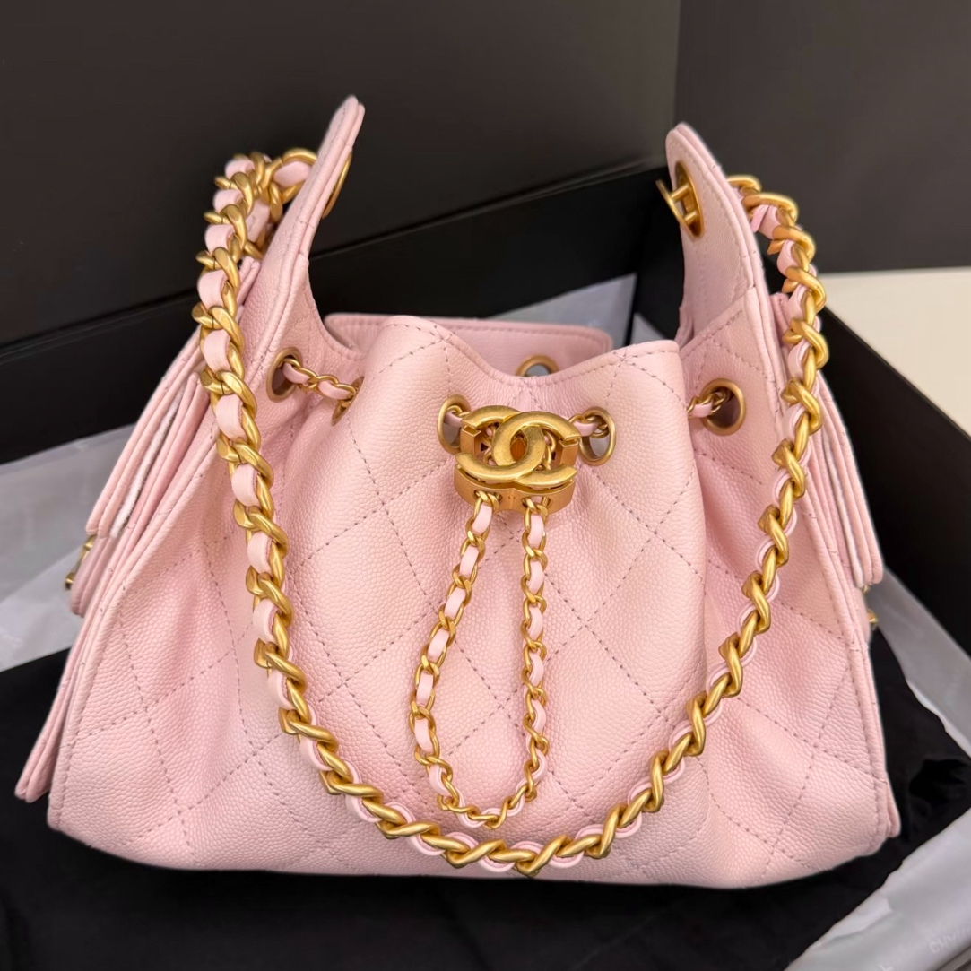 未使用 Chanel/香奈儿 26C 25bag mini 樱花粉 吊床包 hobo 现！