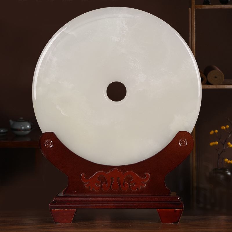 玉石平安扣打大玉石盘子摆件客厅办公室送礼玄关装饰品