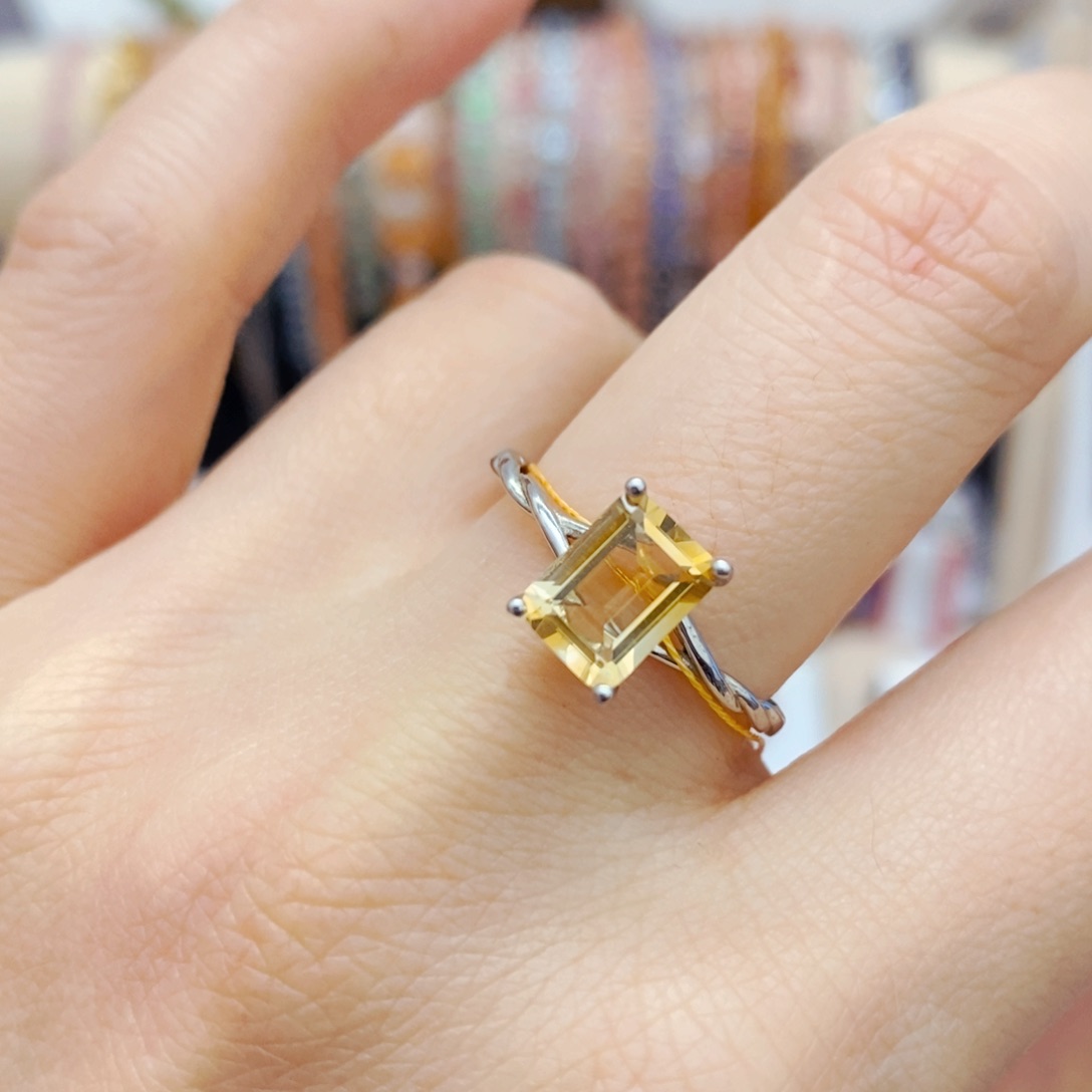 黄晶戒指银S925镶嵌戒指