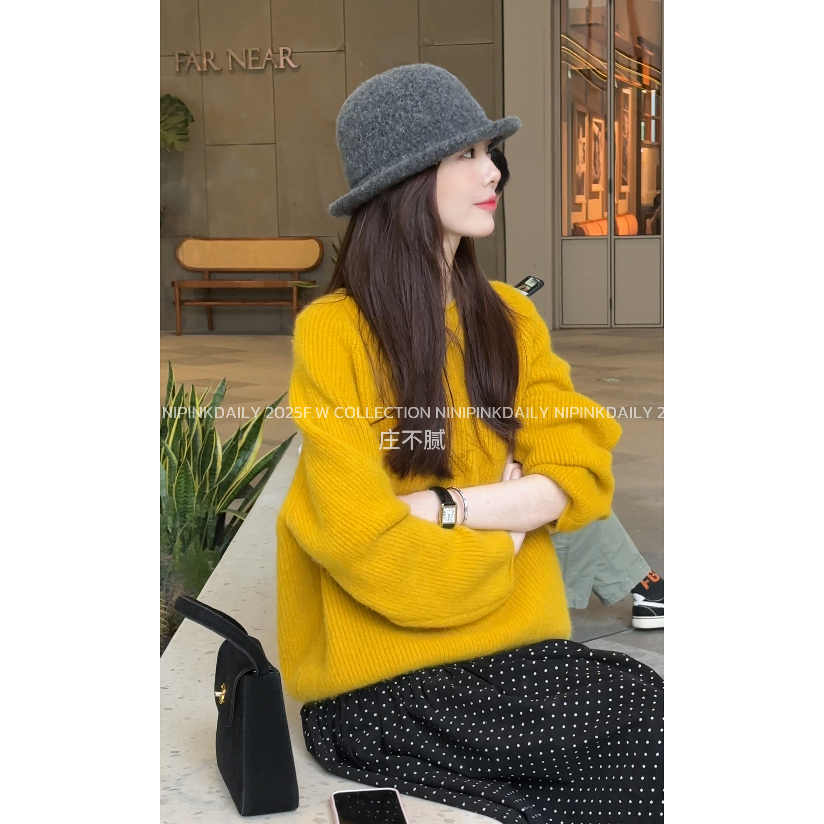 Ninipink庄不腻自制【蜜糖】慵懒感针织衫毛衣宽松灯笼袖显瘦上衣46