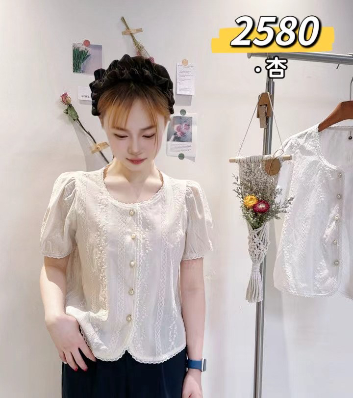 法式小香风短袖蕾丝衬衫女上衣2025新款夏小个子时尚洋气时髦小衫