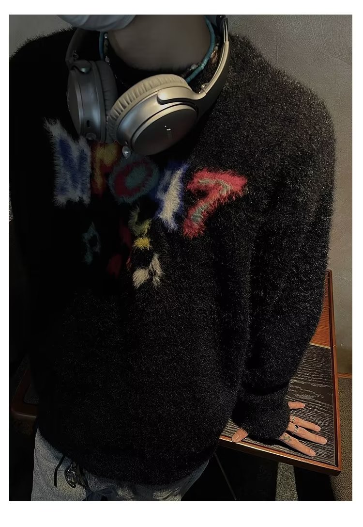 慵懒风美式复古软糯毛毛衣针织衫男女oversize时尚宽松加厚