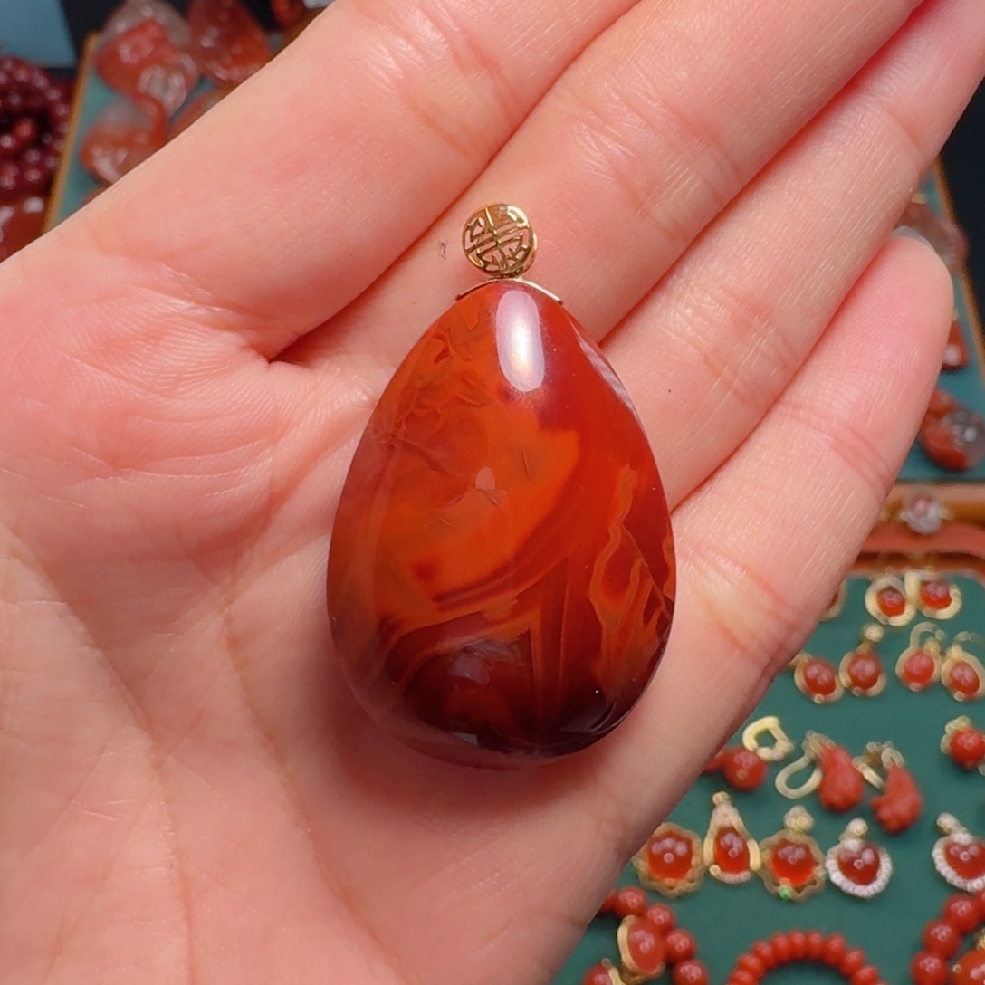 南红玛瑙南红18K金镶嵌