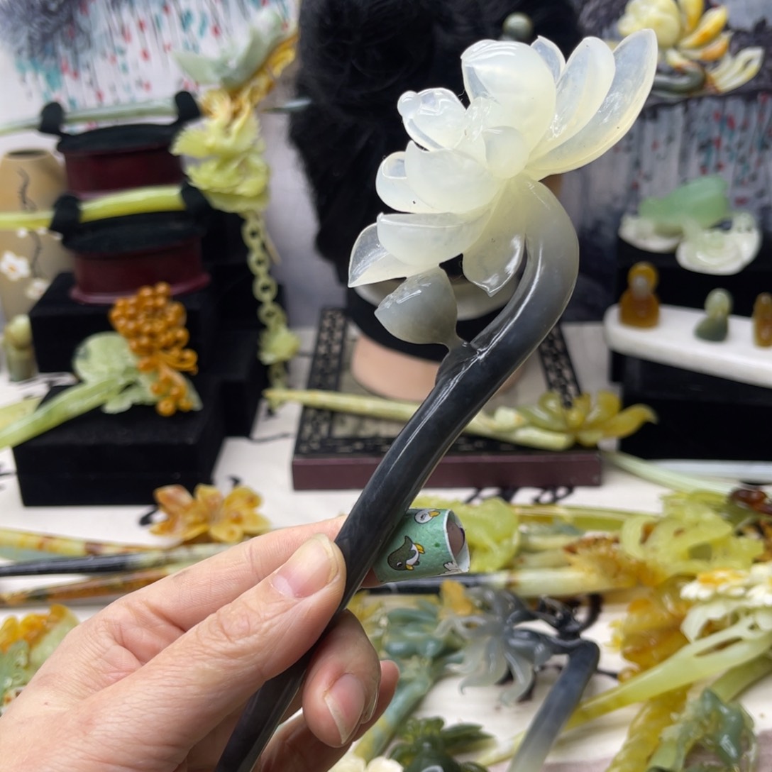 【闪购商品】蛇纹石玉发饰合金安**昊