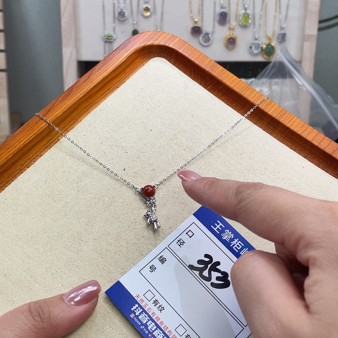 南红玛瑙银S925镶嵌颈饰