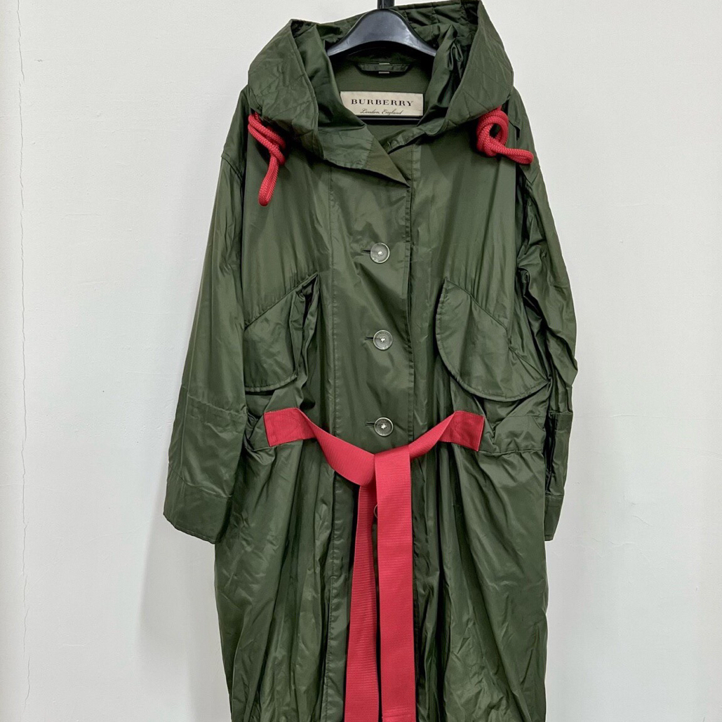 99新 BURBERRY/博柏利 绿色长款连帽外套/UK6码/D01968