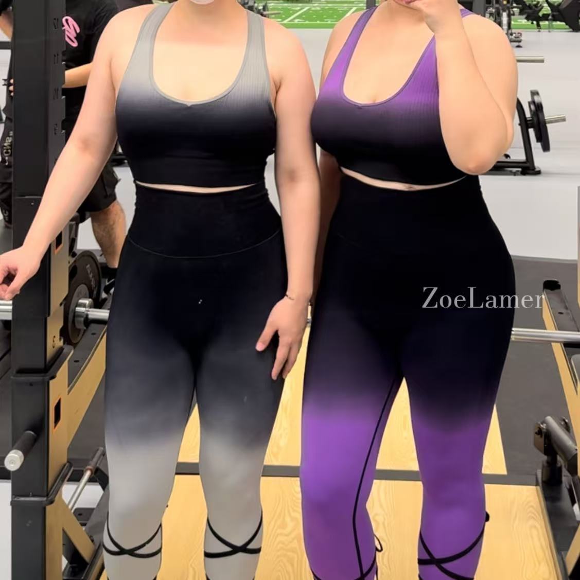 ZoeLamer欧美渐变色翘臀健身瑜伽高腰提臀收腹运动蜜桃弹力紧身裤