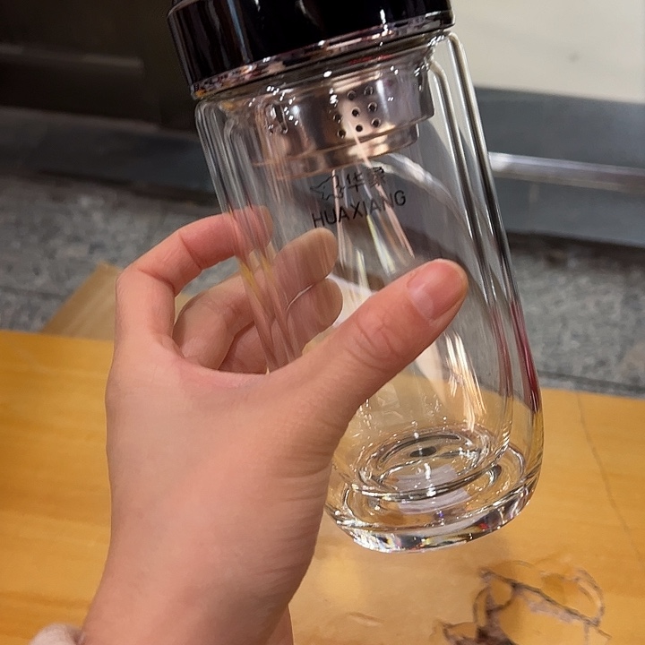 华象双层玻璃杯3903902202-7黑色玻璃杯