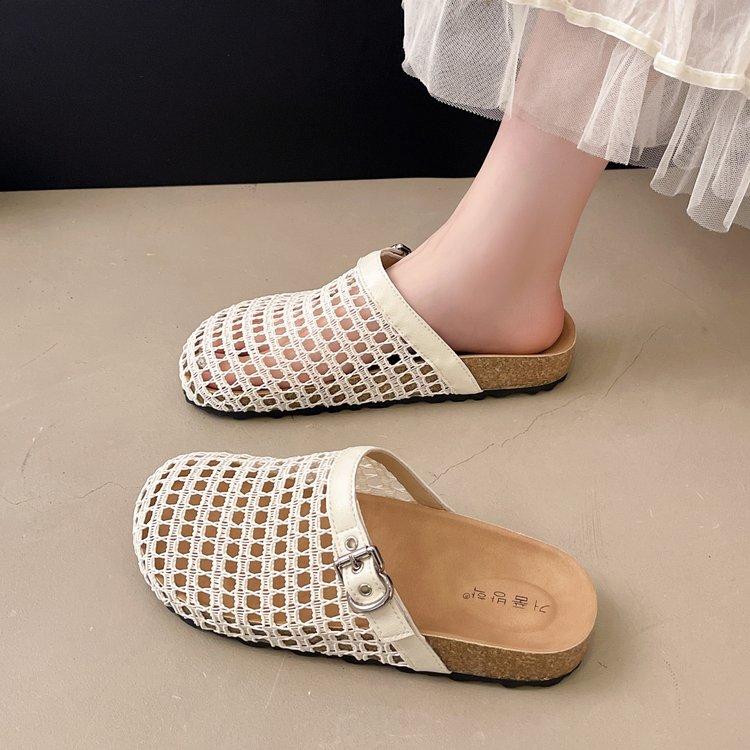 渔网编织半拖鞋女夏外穿薄款一脚蹬懒人2025新款网面透气网鞋凉拖